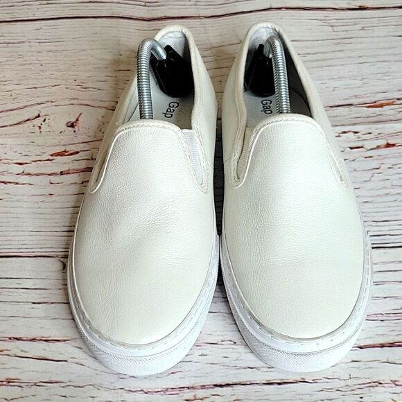 GAP White Leather Slip On Sneakers Size 8 - Picture 3 of 8